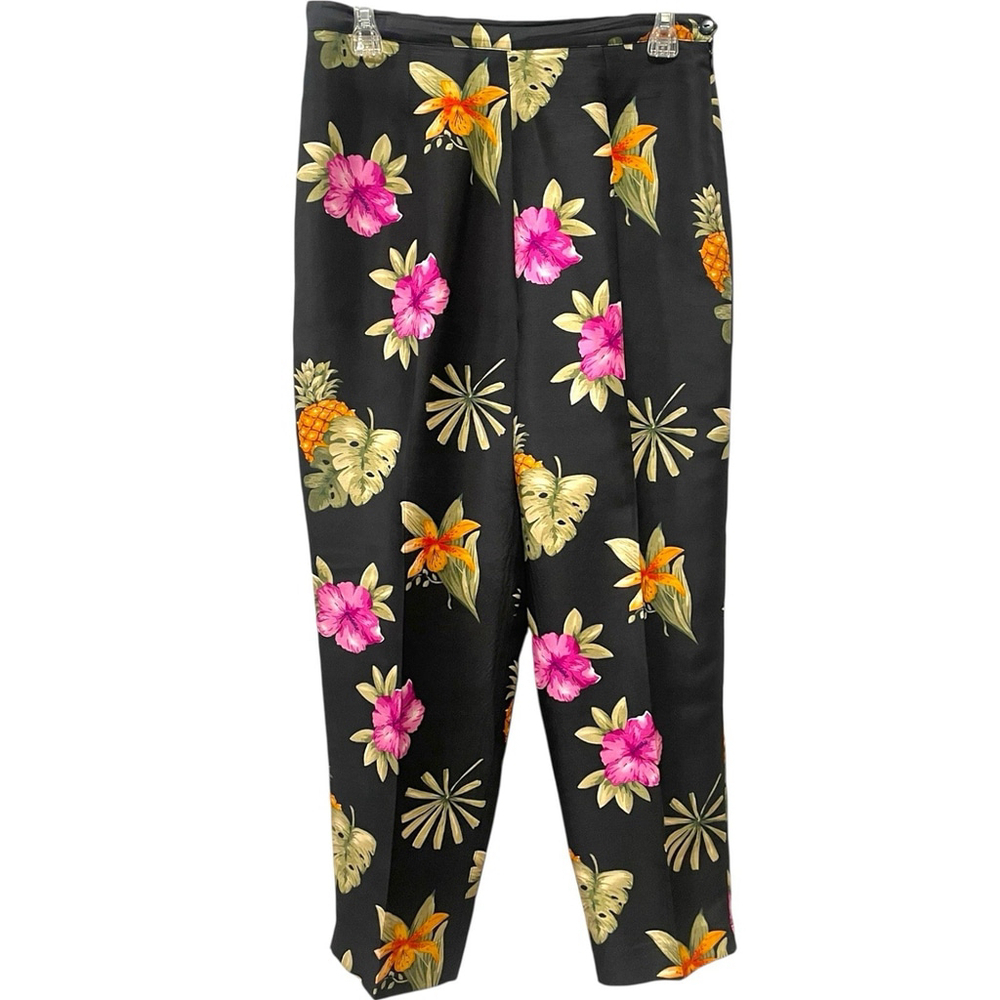 Silkland Womens Size 8 Tropical Print Pants 100% Silk Side Zip Pineapple Floral